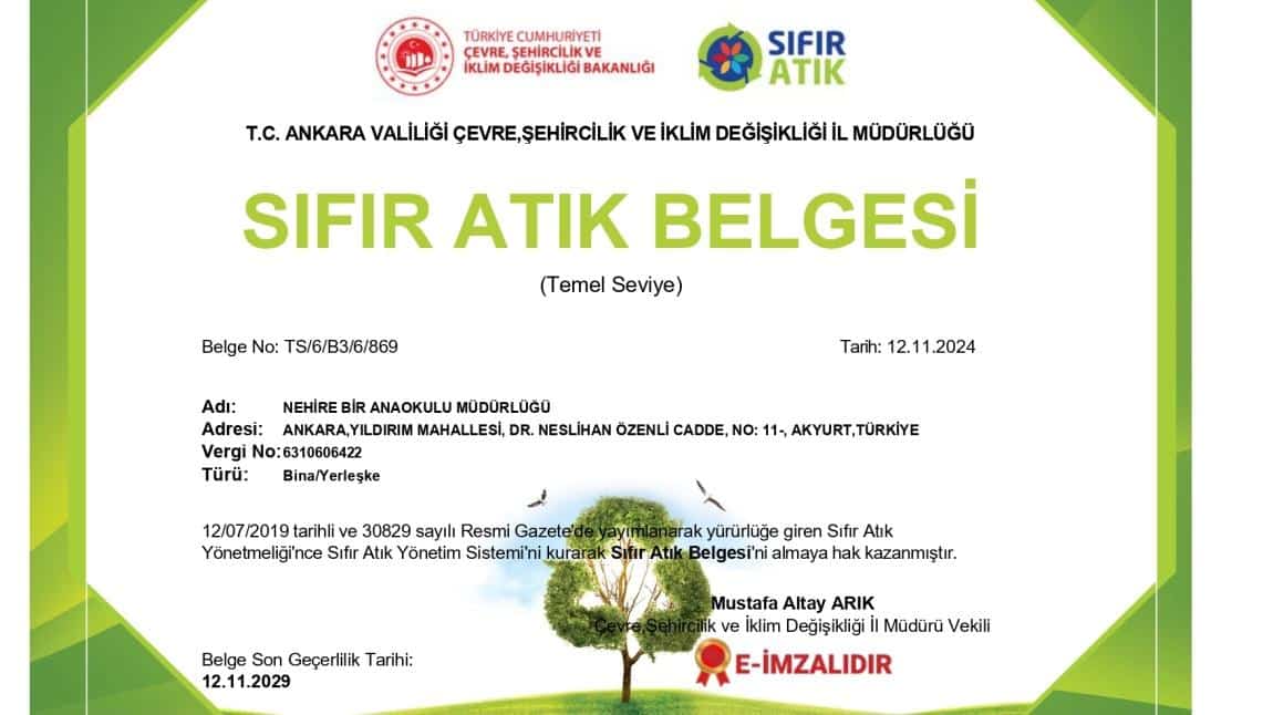 SIFIR ATIK BELGEMİZİ ALDIK